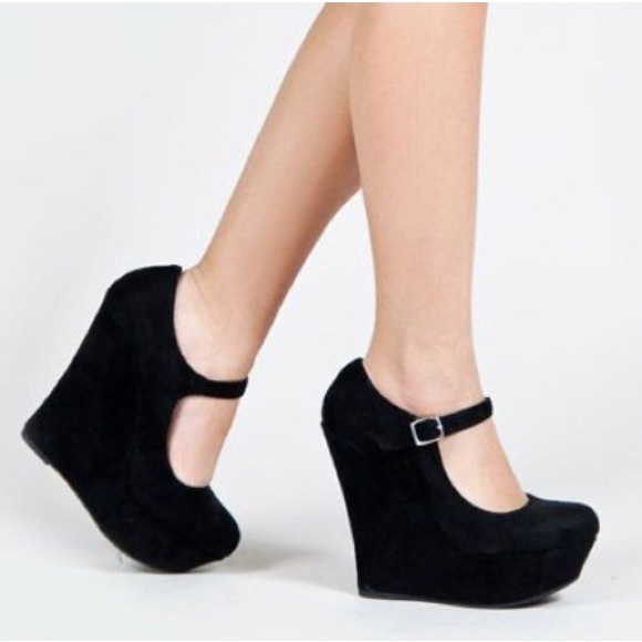 black mary jane wedge shoes